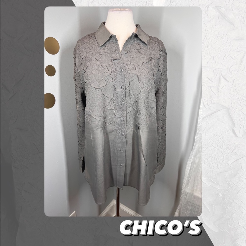 EUC Chico’s Crinkle Texture Blouse - Picture 1 of 7